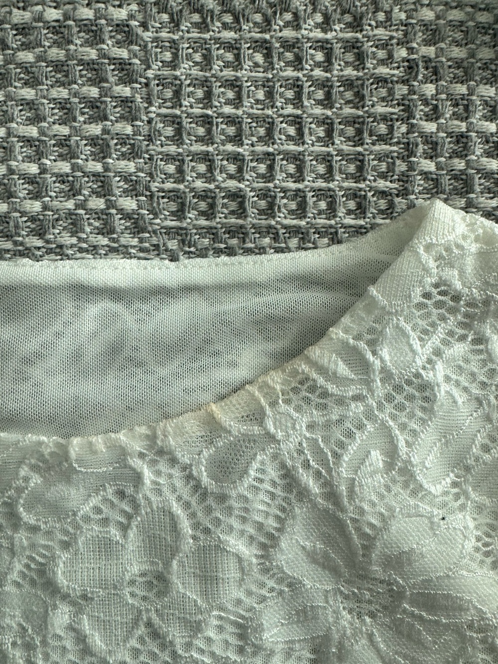 Commense White Floral Lace Long Sleeve Tee with Crew Neck. - Picture 5 of 5